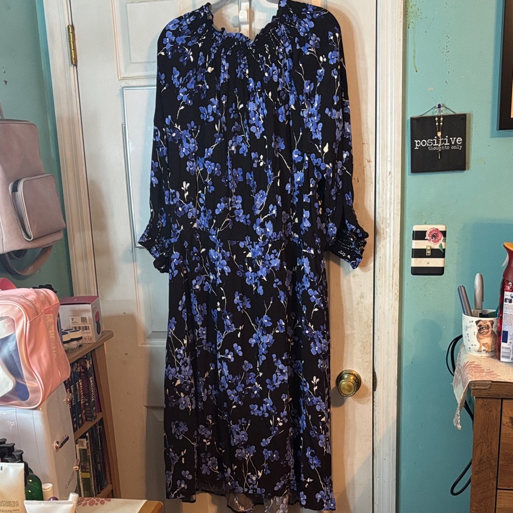 Talbots Black and Blue Floral Long Sleeve Dress - Picture 5 of 5